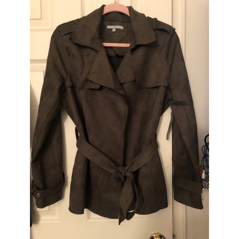Faux suede drape trench jacket
